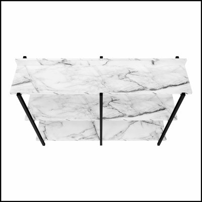 Console étroite en stratifié d'aspect marbre blanc et métal noir pour vestibule et canapé