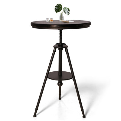 Dia 23.62" Round Pub Table Height Adjustable With 360 Swivel Metal Tabletop For Dining Bistro Cafe Home Bar, Rustic Black