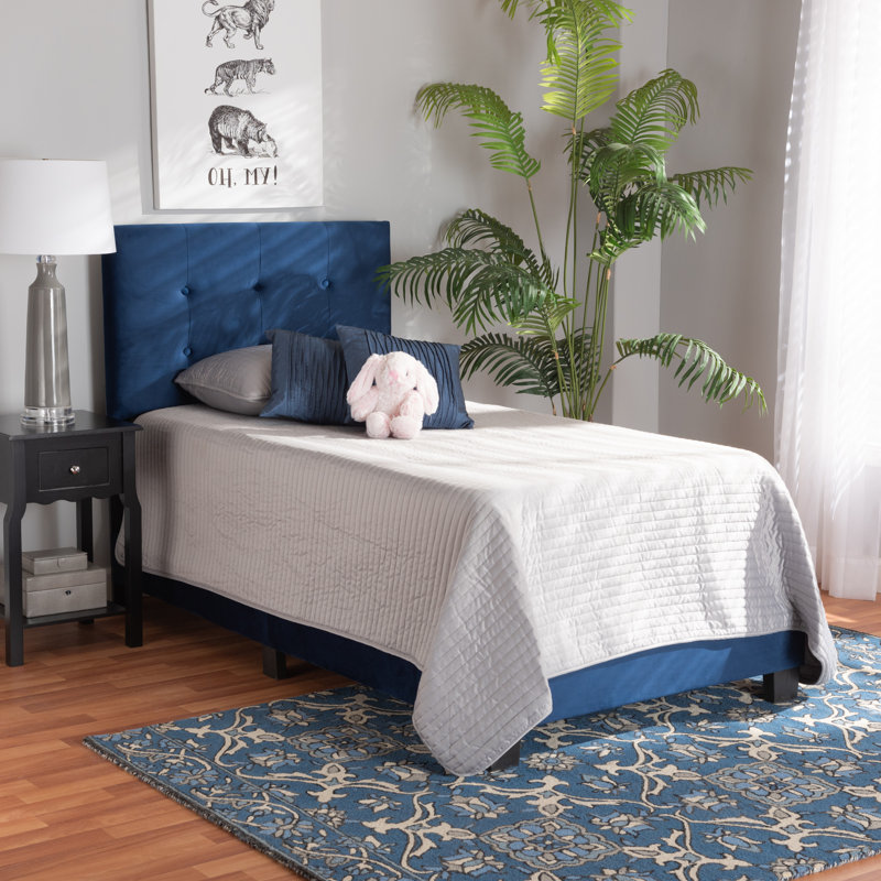 Lit tapissier capitonné standard Purcellville, Simple, Bleu marine