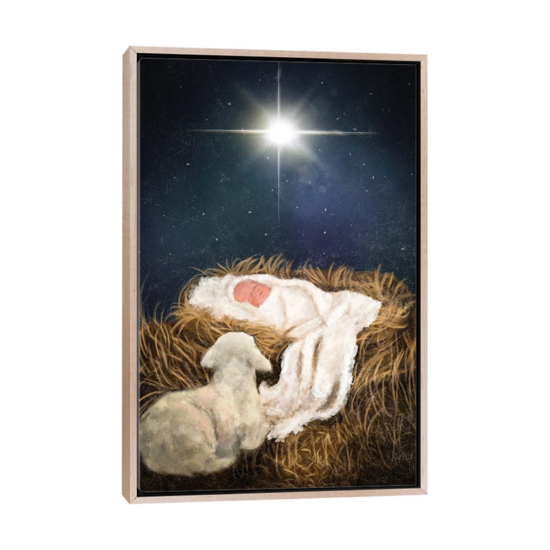 «O Come Let Us Adore him», reproduction d'art sur toile encadrée, 60" H x 40" W, Cadre flottant sans passe-partout, Beige