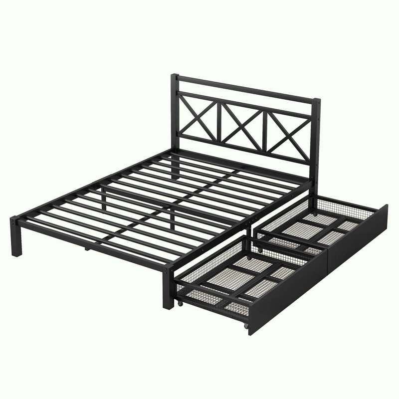 Metal Platform Bed with 2 Drawers, Full/Double