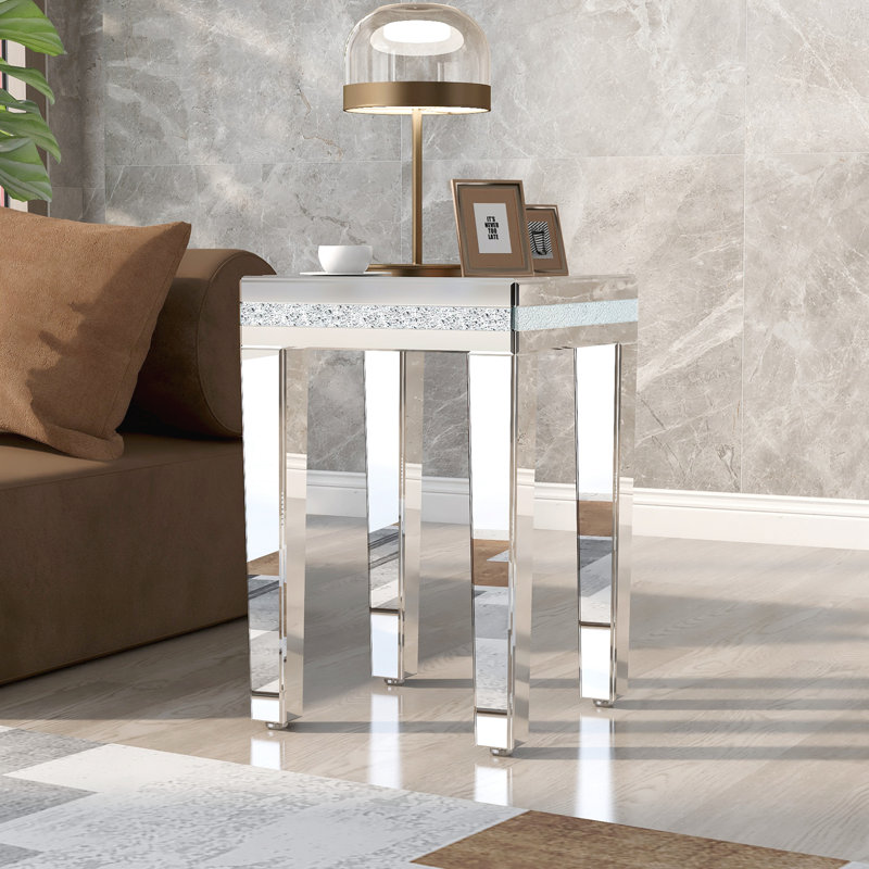 Table d'appoint moderne en verre avec miroir