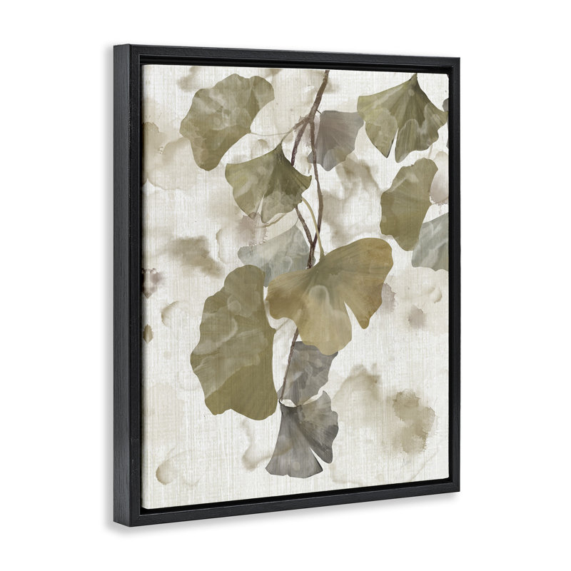 Feuilles rustiques de ginkgo, H 31 po x l 25 po, Cadre flottant noir de jais