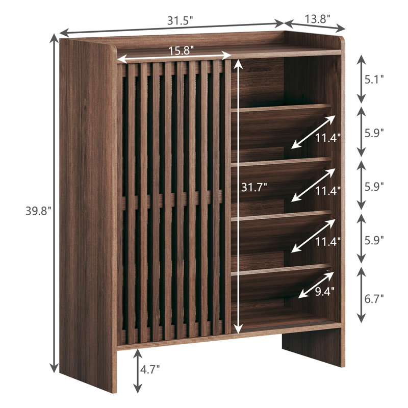5-tier Shoe Cabinet With Sliding Shutter Doors Adjustable Shelf