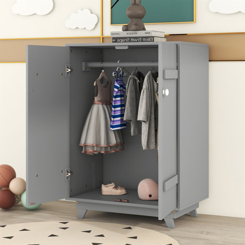 Armoire-penderie en bois avec tringle, armoires de rangement avec portes, Gris