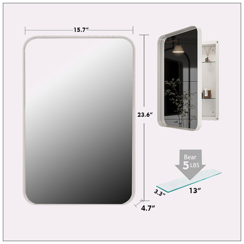 Jolisha l 15,74 po x H 23,6 po encastré miroir armoire de pharmacie réglable, Blanc