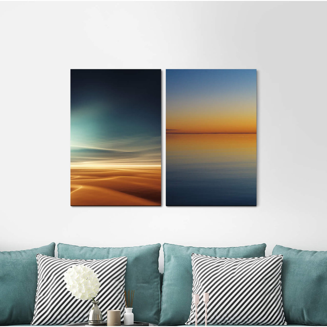 2-tlg. Leinwandbilder-Set - Grafikdruck „Desert Sahara Sand Calm Sea Sunset Harmony”