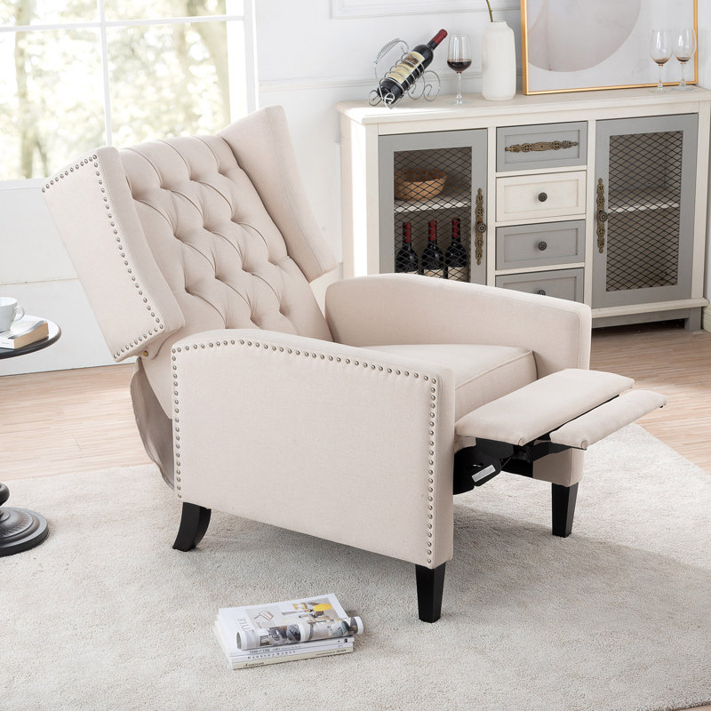 27.16" Wide Manual Wing Chair Recliner, Beige Fabric
