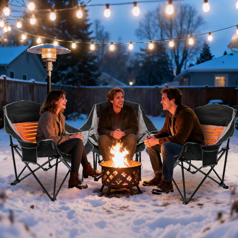 Oversized Heated Camping Chair With 3-Level Warmth & Dual Heating Zones, Portable Folding Outdoor Heated Seat For Camping, Sports & Lawn Use (Battery Not Included)