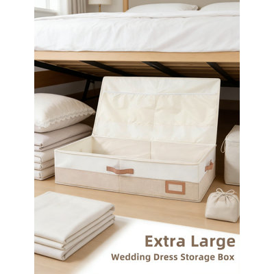 Boîte de conservation pour robe de mariée avec blocs de cèdre et papier de soie sans acide | Grand ensemble de rangement pour robes de chambre, voiles et accessoires | Comprend des gants en microfibre et un sac à l'épreuve de la poussière
