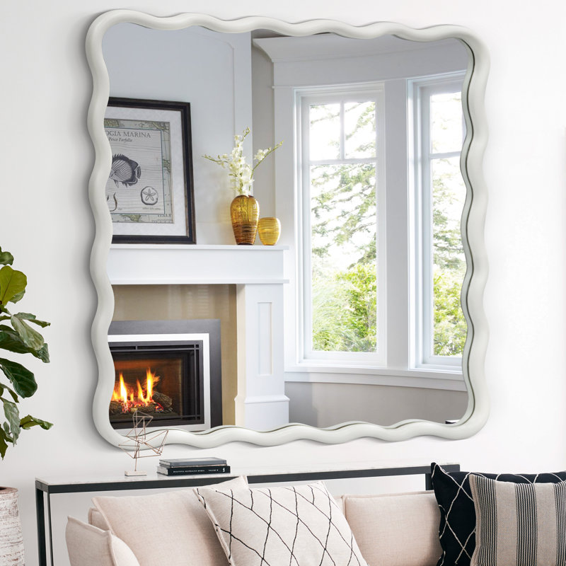Castin Solid Wood Flat Wall Mirror, White, 36" x 36"