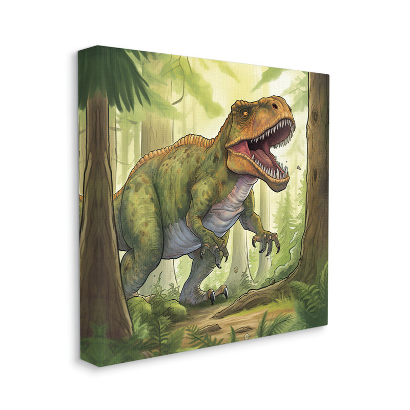 «Roaring Dinosaur Scenery on Canvas» par Wumples, H 17 po x l 17 po x P 1,5 po