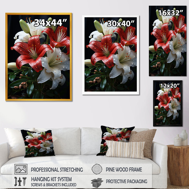 Fleurs de lys rouges et blanches - art mural lys, Cadre photo blanc, H 20 po x l 12 po x P 1 po