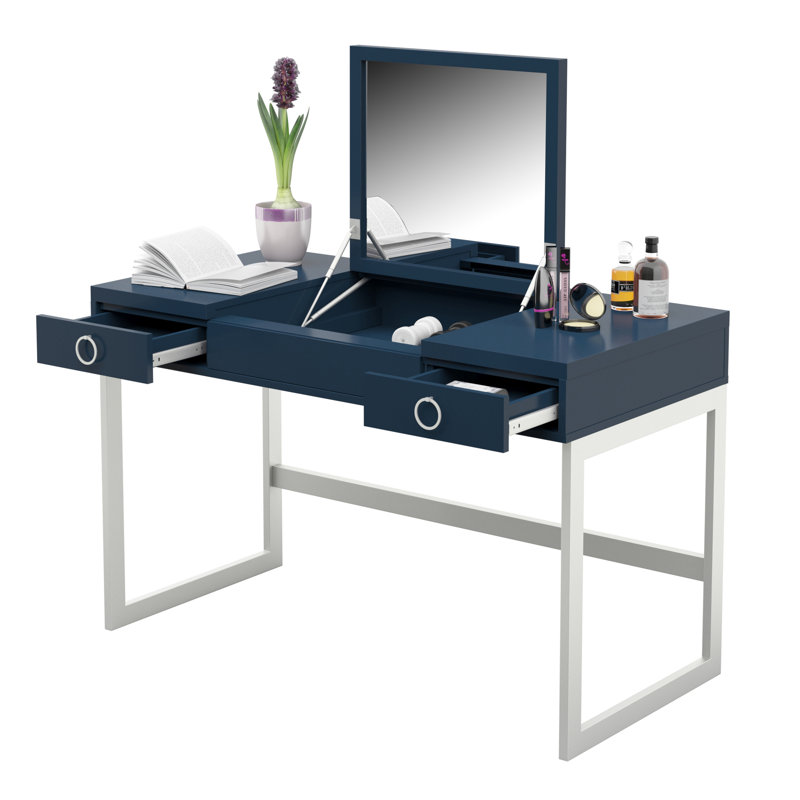 Coiffeuse avec miroir Mcpeak, Bleu Fontana
