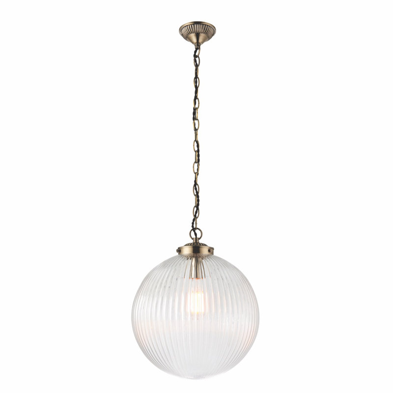 Bateson 1 - Light Globe Pendant, 100cm H x 35cm W x 35cm D, Antique Brass/Clear Ribbed Glass