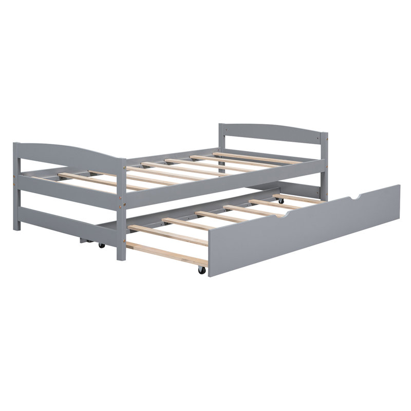 Lit plateforme simple avec lit gigogne gris - Aménagement de l'ambiance fonctionnelle de la chambre à coucher