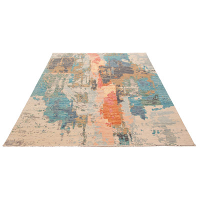Tapis multicolore noué à la main de conception unique 9 pi 0 po x 11 pi 8 po One Of Kind