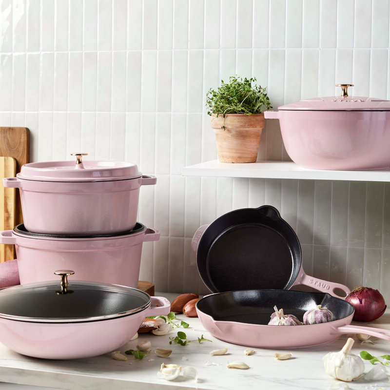 Staub Cast Iron Round Cocotte, Dutch Oven, 5.5-Quart, Serves 5-6, Made In France, Peony Pink, 5.5 quarts