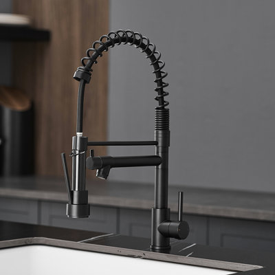 Robinet de cuisine noir rétractable, acier inoxydable, rotation à 360 degrés, robinet d'évier en acier avec douchette rétractable, noir, levier simple, fabrication