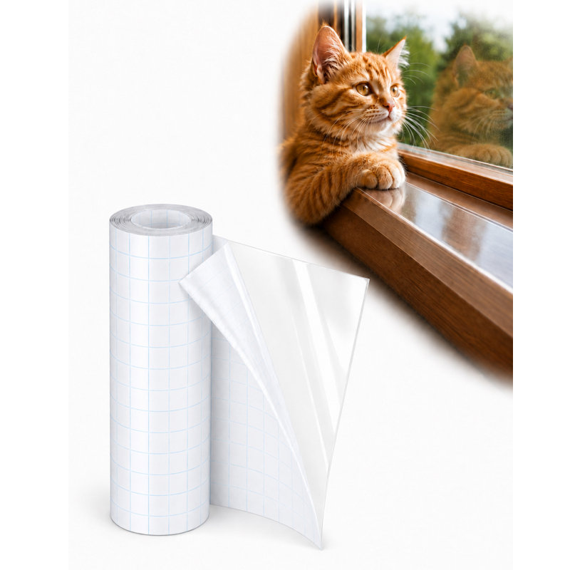 Window Sill Dog & Cat Scratch Protector with Custom Cut Grid Backing, Transparent