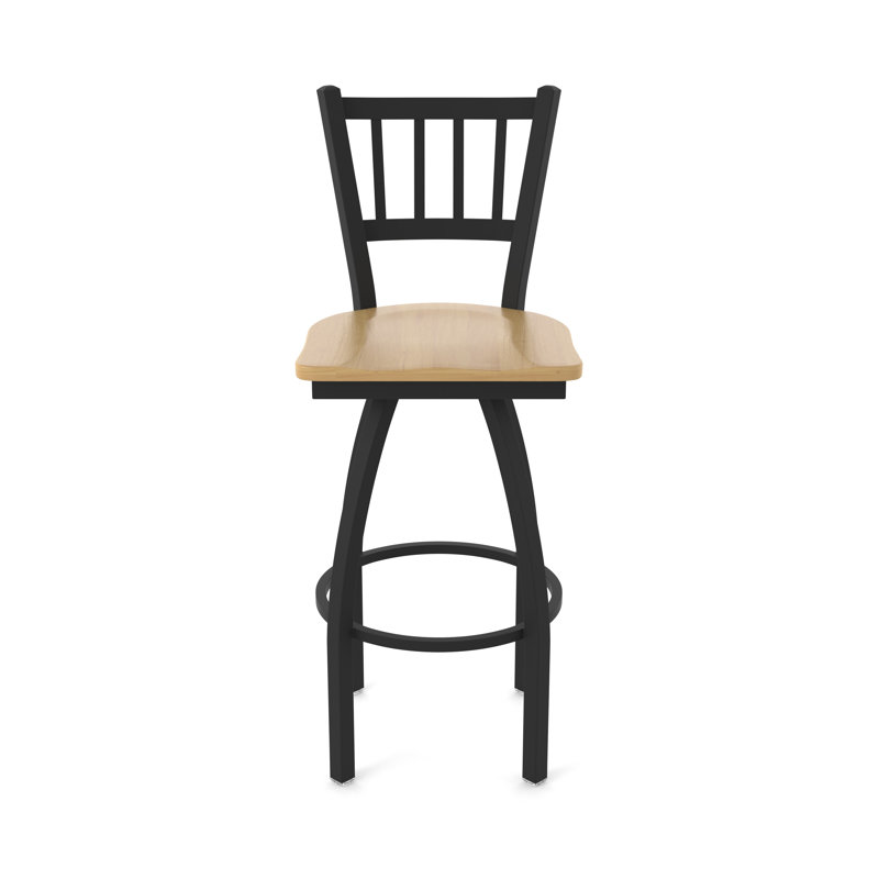 Nicolaie Swivel Counter Stool, Black Wrinkle, Wood-Natural Maple, Bar Stool (30” Seat Height)