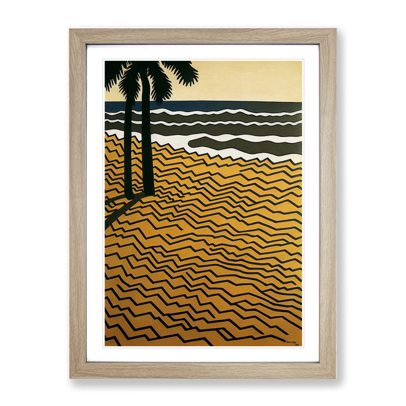 Retro Beach - Single Picture Frame Print, 34cm H x 25cm W x 2cm D, Oak Framed