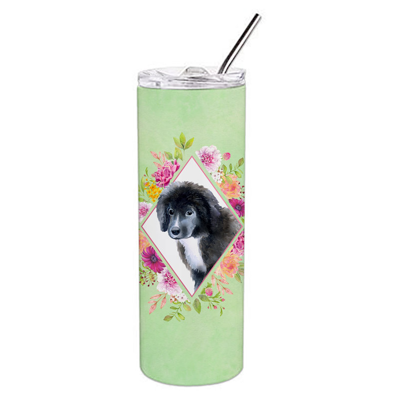 E23BF9F8391D466E9CA4F8DFEBD9A7DB de verre 20 oz à double paroi en acier inoxydable chiot, Chiot Terre-Neuve, Vert