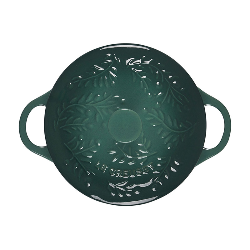 Le Creuset Stoneware Olive Branch Collection 24 oz. Mini Cocotte with Embossed Lid, Dark Green