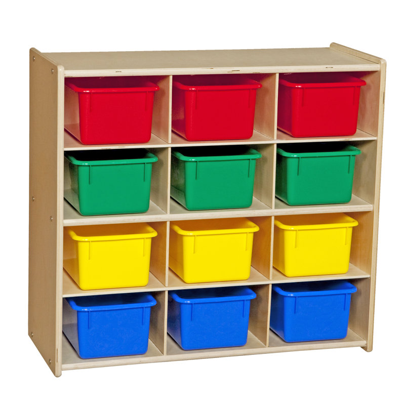 Baltic Birch 12-Cubby Kids Storage Unit with Colorful Tubs