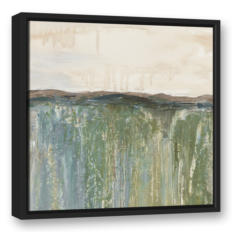 Champ d'herbe abstrait - peinture sur toile, H 21,75 po x l 21,75 po x P 1,75 po, Toile à cadre flottant noir