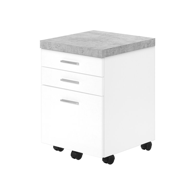 Classeur de bureau avec mouvement à roulettes et rangement, mobile en stratifié de ciment blanc et gris pour bureau, tiroir, stratifié, tiroirs de rangement