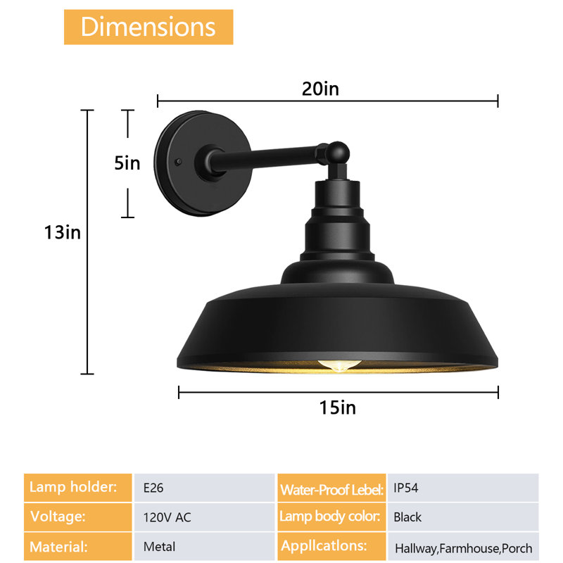 Lampe col de cygne extérieure, H 9,8 po x l 15 po x P 20 po