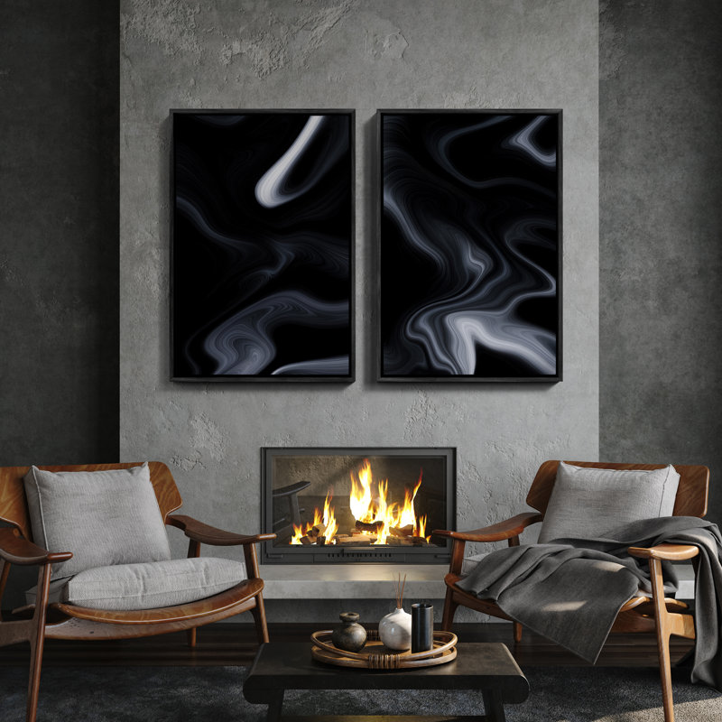 Art mural encadré, rétro, antique, classique pour chambre à coucher - 2 panneaux, H 24 po x l 16 po, Noir