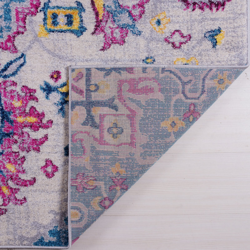 Tapis bleu/rose oriental SantaFe, Rectangle 5 pi 3 po x 7 pi 6 po