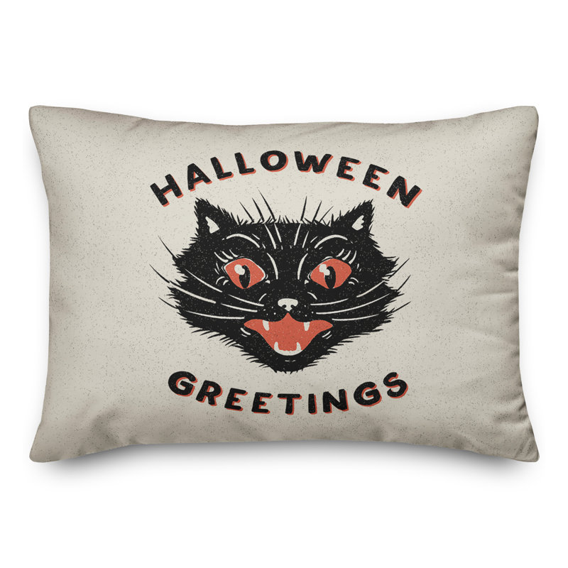 Coussin lombaire d’Halloween noir et chat rétro Ellsworth