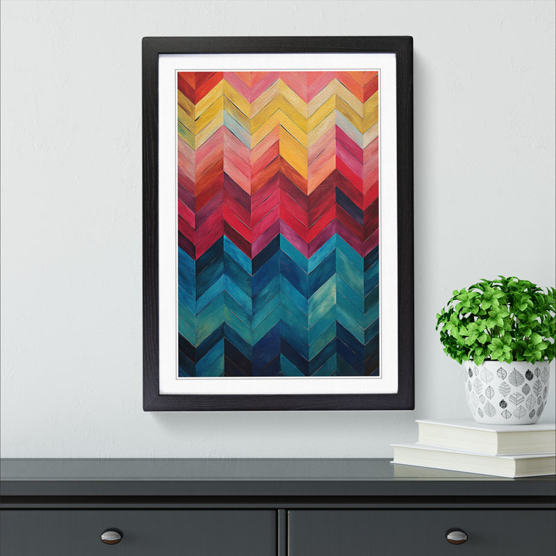 Chevrons Gestural - Single Picture Frame Print on Wood, Black Framed, 64cm H x 46cm W x 2cm D