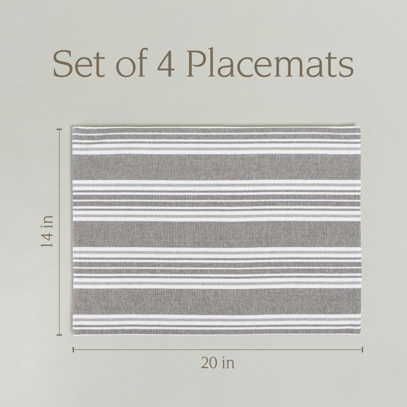 Gray Striped Cotton Woven Placemats Set of 4