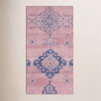 Davin Pink Blue Washable Oriental Rug