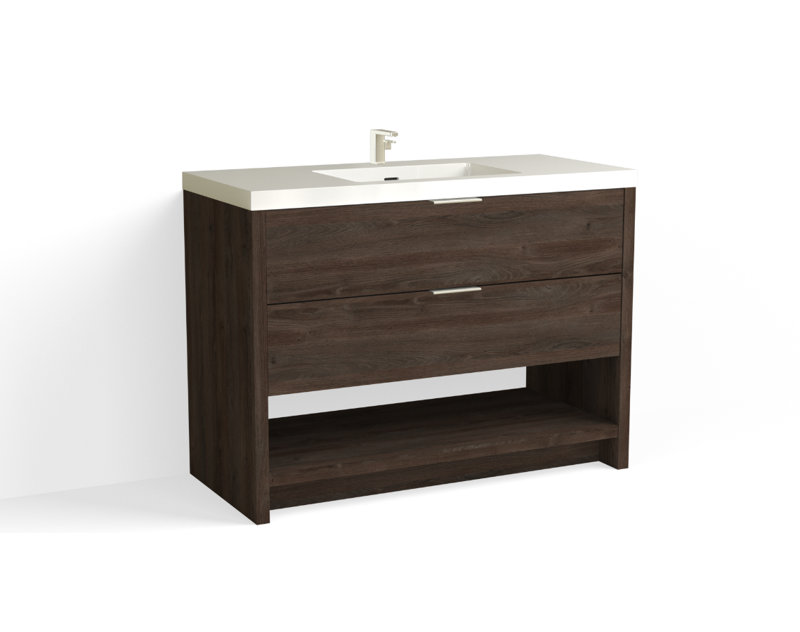 Vue 48" W Freestanding Single Bathroom Vanity, Nocino, Glossy White/Single, Polished Nickel