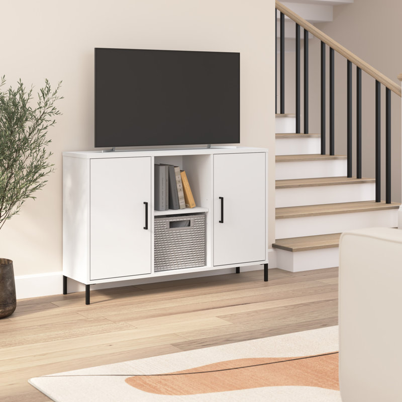 Armoire d'appoint avec portes Caleshia, Blanc / noir mat
