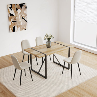 5 Pieces Dining Table Set, Wooden Kitchen Table Set With Metal Base