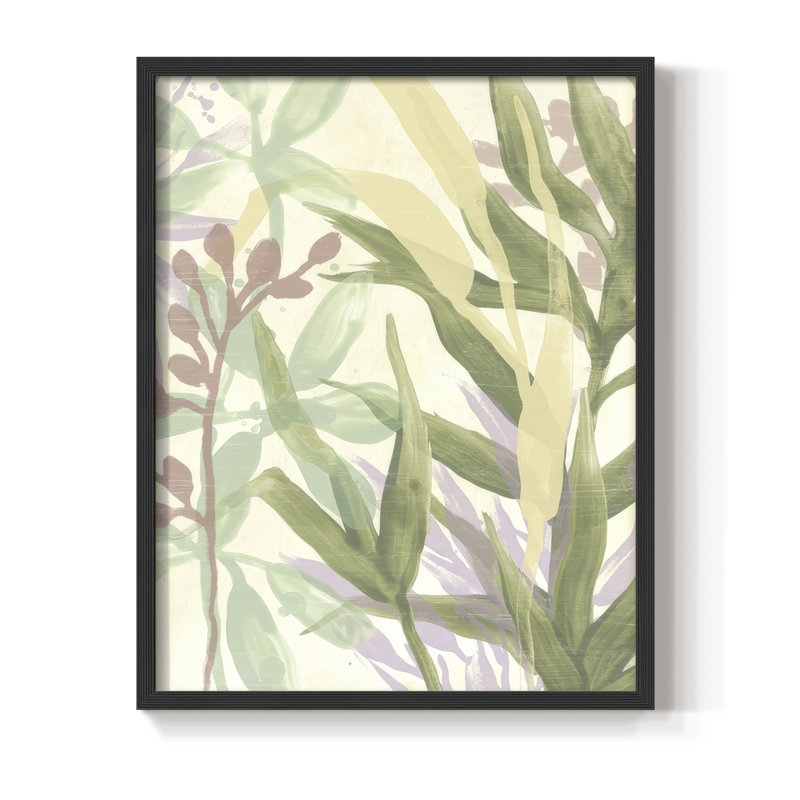 «Dreamy Tropical Leaves II», reproduction encadrée - bois massif, H 15 po x l 12 po, Noir, noir, noir, noir