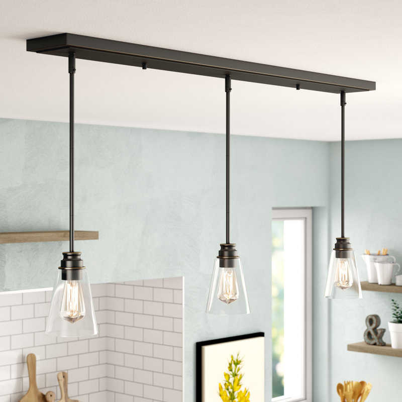 Luminaire suspendu linéaire à 3 lumières pour îlot de cuisine Jantz, Bronze vieilli