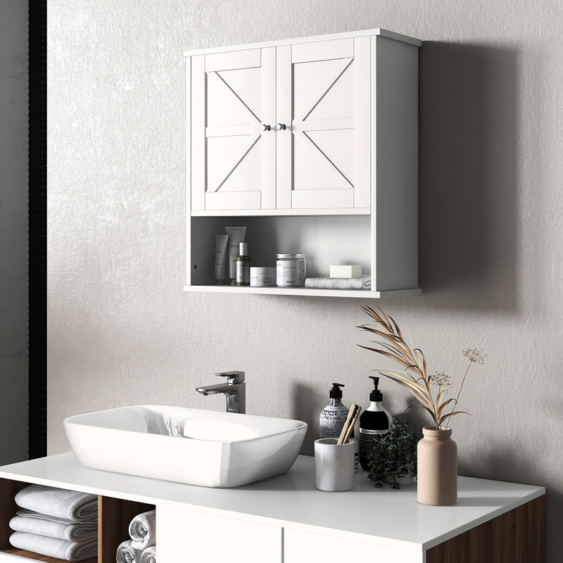 Armoire de salle de bain murale, look avec tablettes réglables, armoire de rangement blanche - intérieur