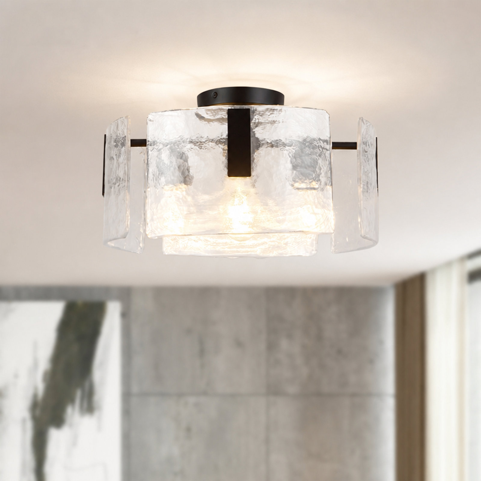 Eira 16-in Brushed Gold Semi-Flush Mount with Clear Water Glass, Black/Clear Water Glass