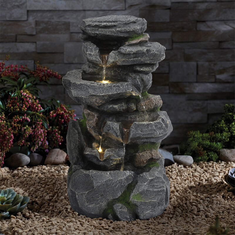 Weather Resistant Rock Fountain with Light