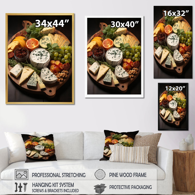 «Food Gourmet Cheese Board I», reproduction sur toile, H 20 po x l 12 po x P 1 po, Cadre photo noir