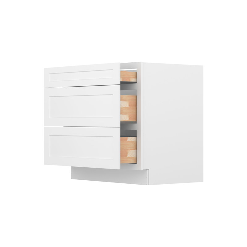 Drawer Base Kitchen Cabinet with 3-Drawers, Ready to Assemble, 24 D x 36 W x 34.5 H, White, 36"