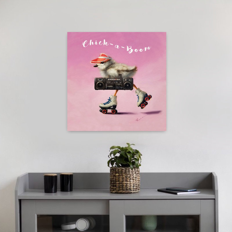 Roller Chick, oiseau contemporain, art urbain, H 18 po x l 18 po