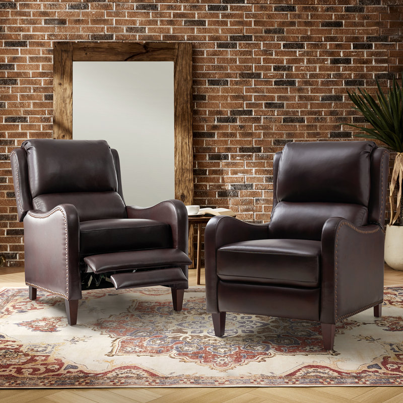 Neliyah 28.75" Wide Genuine Leather Manual Recliner(Set of 2), Espresso